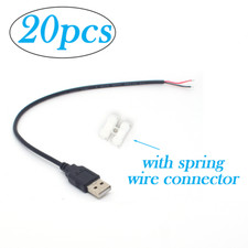 20pcs 22AWG USB 2.0 Male Pigtail Cable 0.3M/1FT 2-Pin DIY Repair Bare Wire 5V 3A