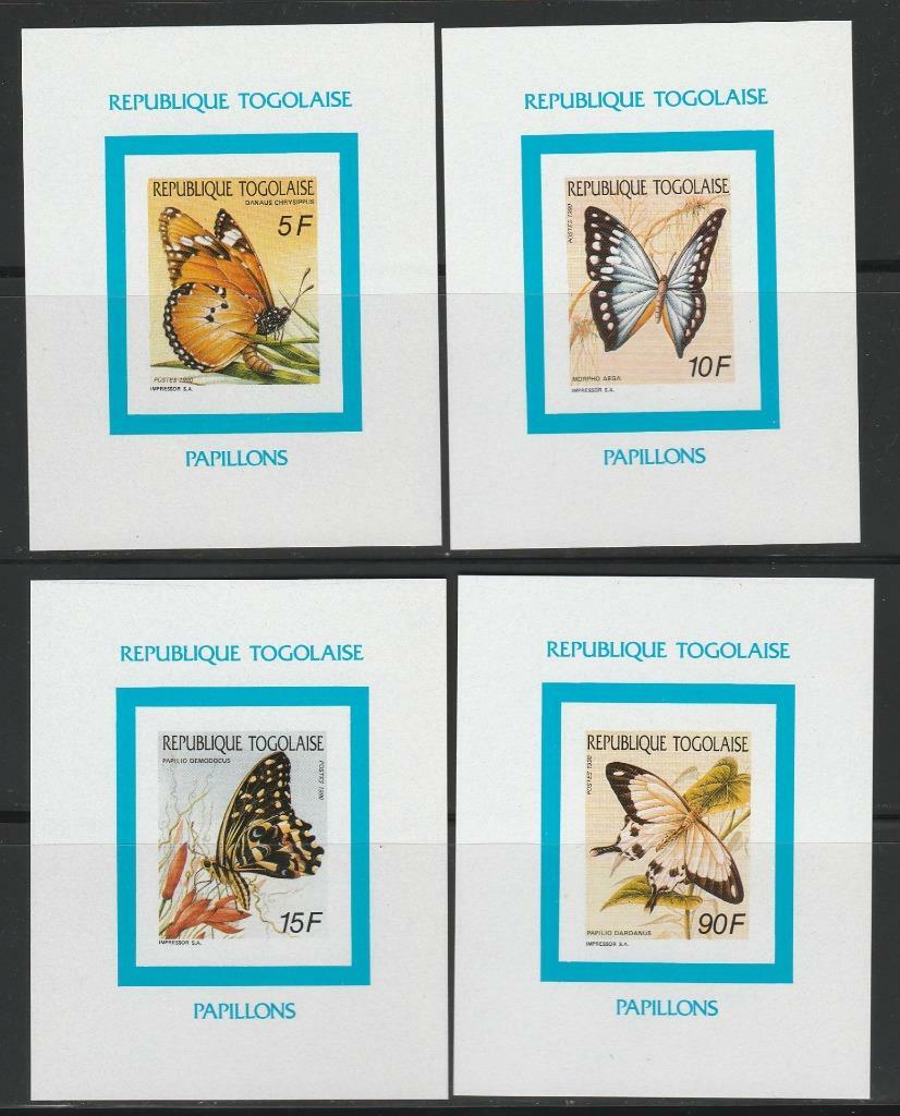 TOGO INSECTS BUTTERFLIES STAMPS 1990 BUTTERFLIES IMPERF DELUXE X4