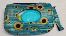 Sunflower Baby Wipes Cover Teal Neoprene Zipper Wristlet NEW