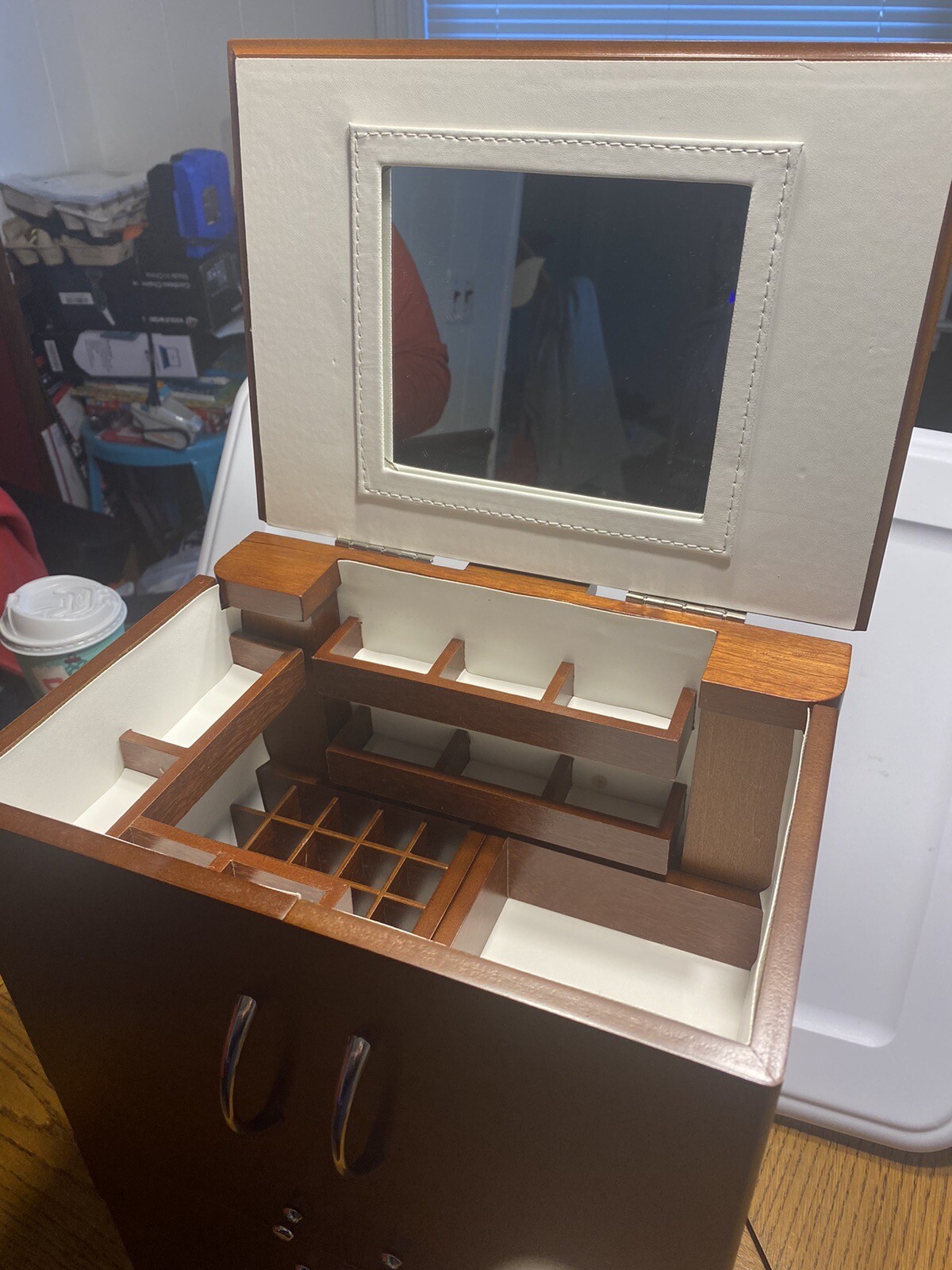 Lori Greiner Deluxe Wood Women’s Jewelry Organizer Make Up Mirror