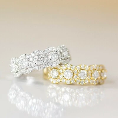 14K Weißgold Ring Diamant Halo 5 Steine Rund 1,10 ct 4 mm Bandbreite - Bild 1 von 4