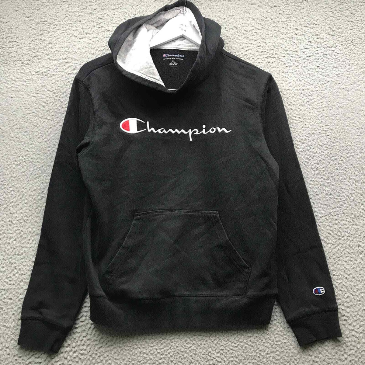 Champion Sweatshirt Hoodie Boys Youth XL Long Sleeve Pocket Embroidered  Black | eBay