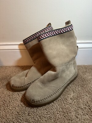 Toms Nepal Tan Leather Faux Fur Lining Boots Size 7 Aztec Tribal Seude