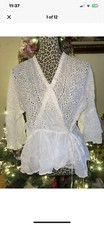Johnny Was Ira Ruffle Kimono Eyelet Wrap Blouse/top White Off/natural Sz Xs
