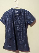 Zinnia Women's XS Blue and Metallic Blue Scrub Top