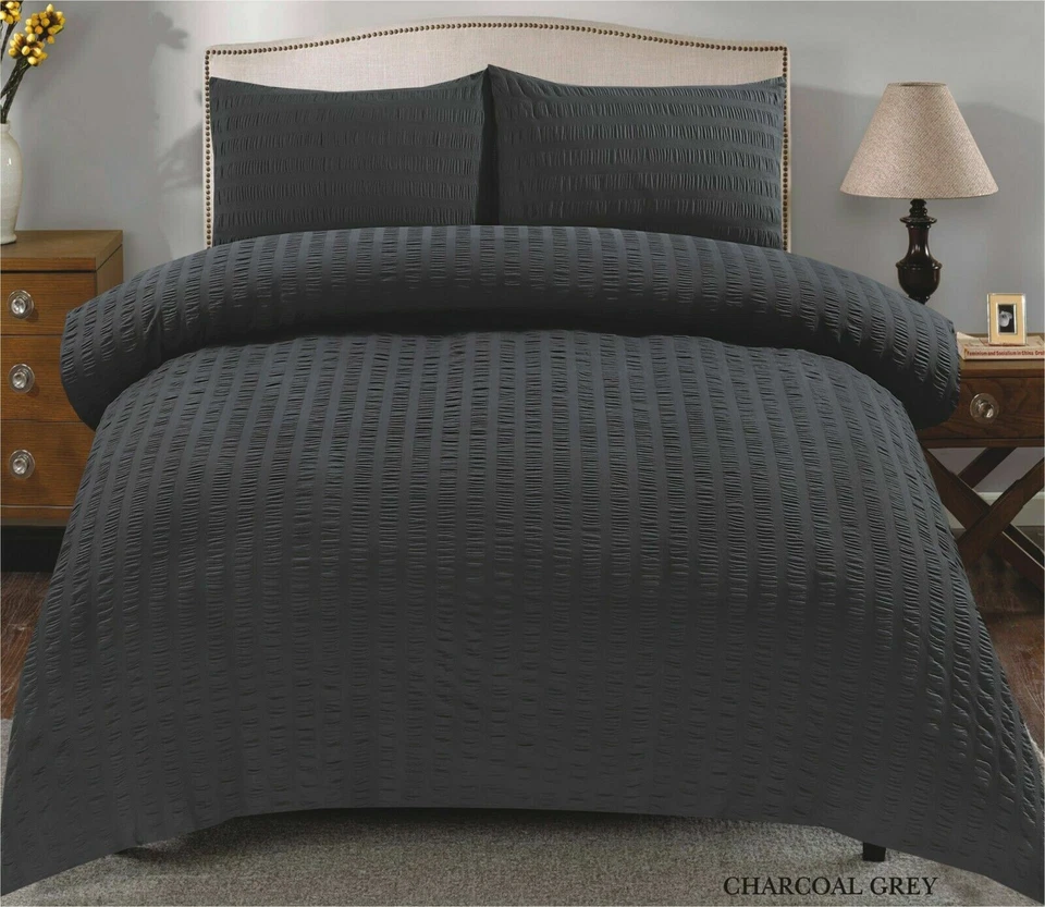 Seersucker Duvet Quilt Cover with Pillow cases Non Iron Bed cover Bedding Set - Image 2 of 4