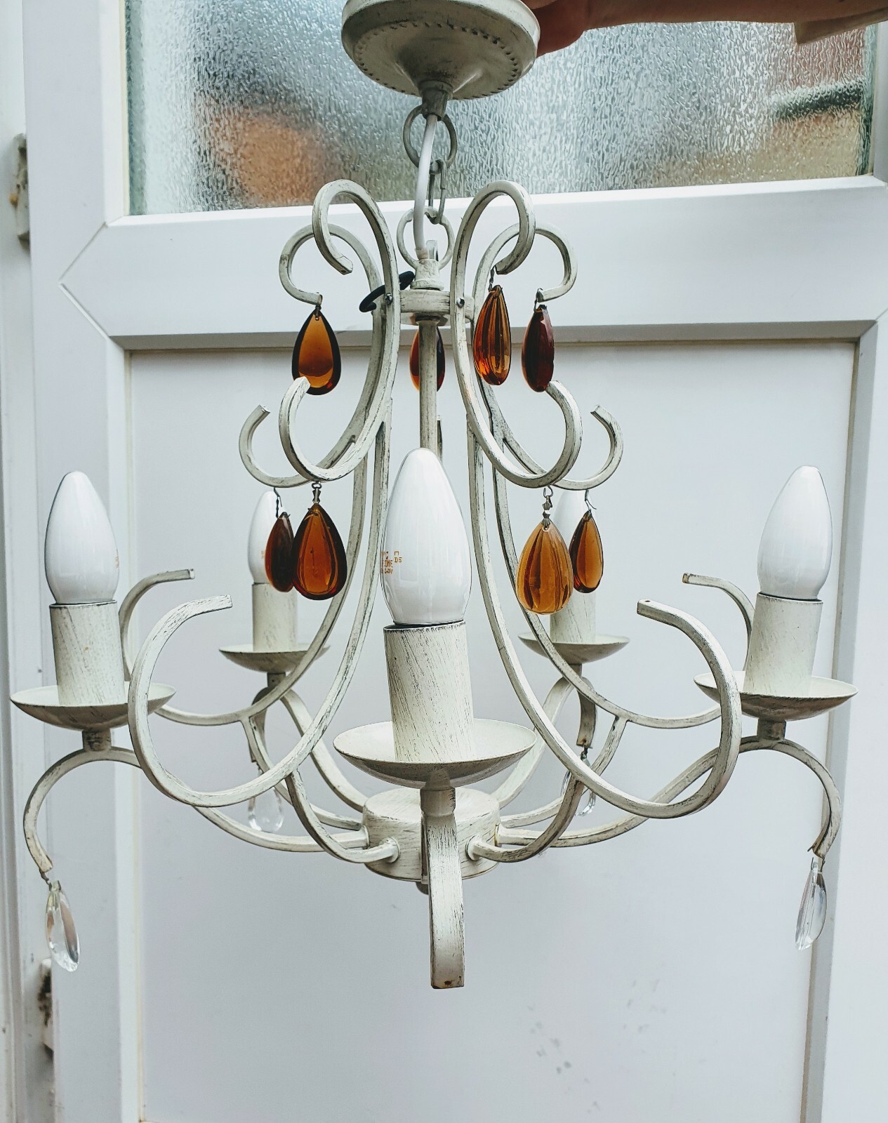 Laura Ashley Chandelier White Ceiling H48cm Chandelier with Amber