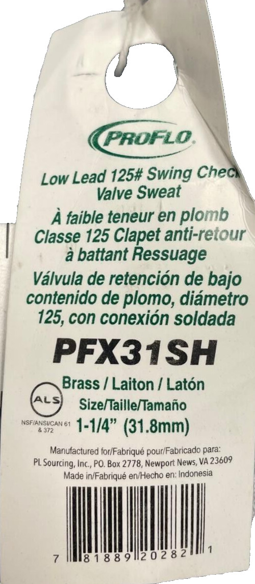 PROFLO BRASS 1-1/4" FIPS SWING CHECK VALVE SWEAT PFX31SH