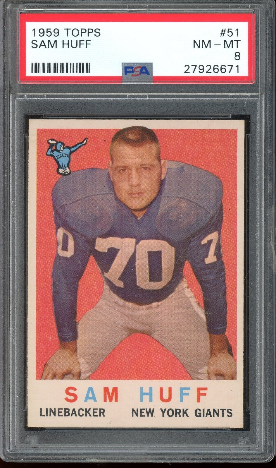 1959 Topps Football #51 Sam Huff PSA 8