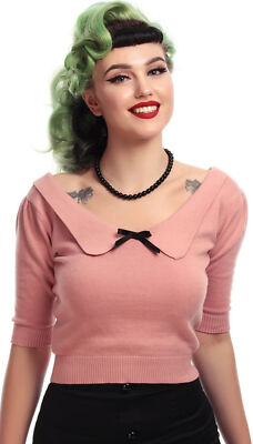 Collectif BABETTE Vintage BOW Collar 3/4 Arm JUMPER Pullover