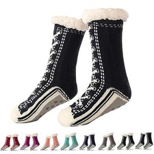 Slipper Socks Valentine for Women Men Couple, Fuzzy Cashmere Fleece Lined Black