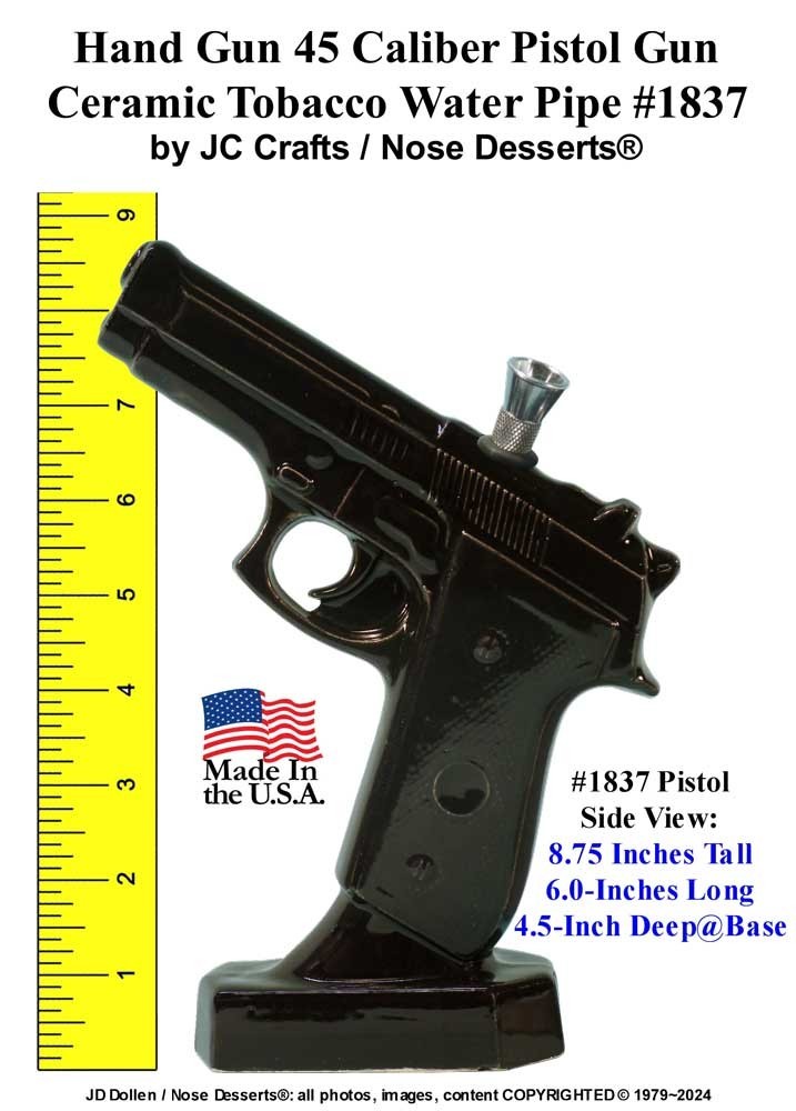 US Smoking 45 PISTOL Gun Ceramic Glass Tobacco Bong Water Pipe #1837-ALBwl 