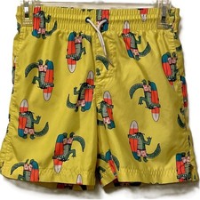 Boys Old Navy Swim Trunks Yellow with Alligator Surfboard Design Size L 10-12