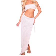 PrettyLittleThing Cream Strapless Crochet Bandeau Cut Out Maxi Dress 10 NWT
