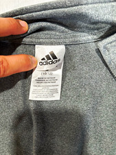 adidas Boys 3-Stripe Full Zip Track Jacket Gray/Black Knit Polyester M 10/12
