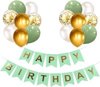Luftballons Geburtstagsdeko Set GrüN Gold, Happy Birthday Banner Konfetti