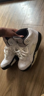 Jordan Air Jordan 5 White/Black Leather Colorblock Mid Top Lace-Up Sneakers
