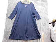 Wool& Dress Womens 2X Blue Merino Wool 3/4 Sleeve V Neck Swing Knee Length ALine