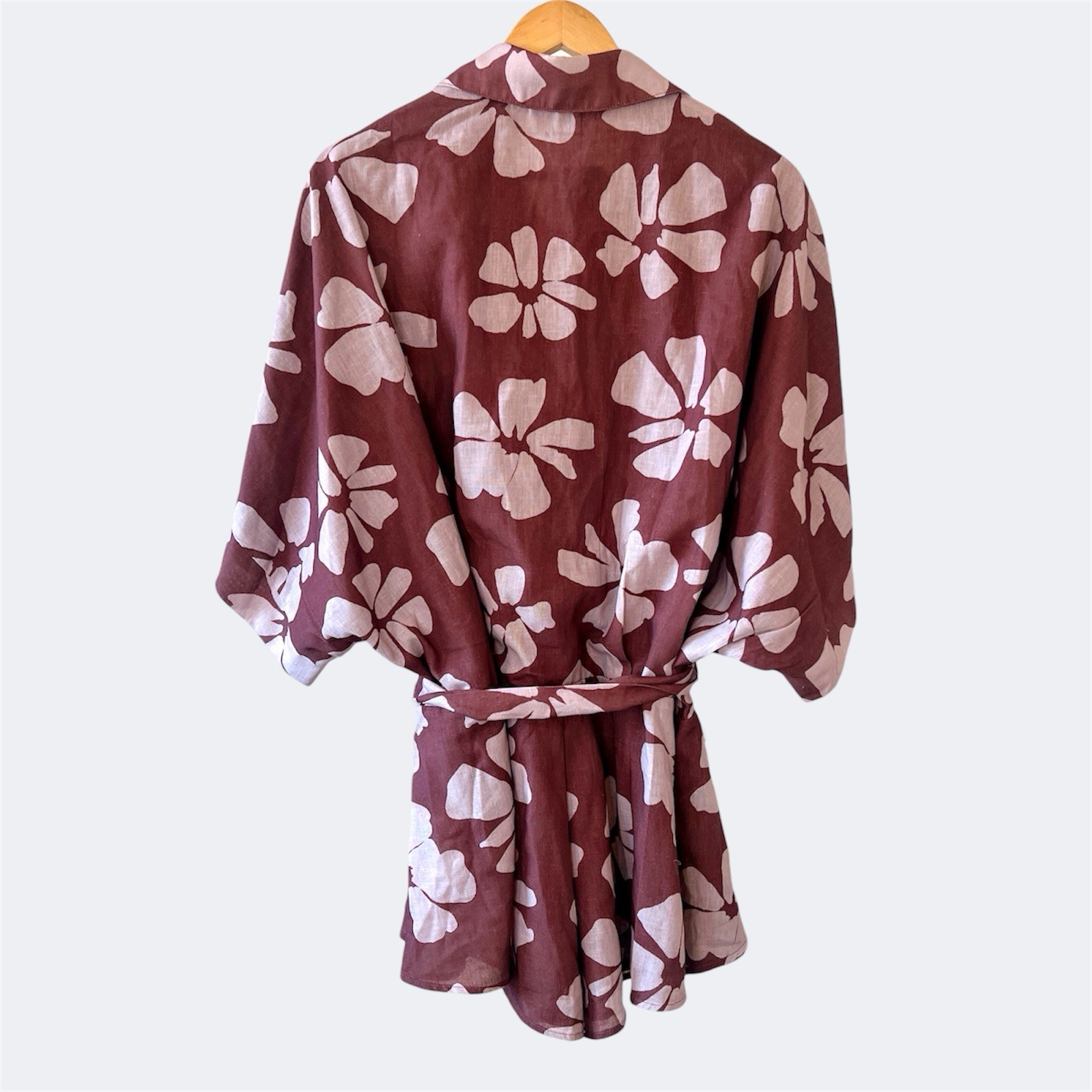 Billy J Bailin Linen Playsuit AU 14 / US 10 / XL Romper Brown Floral Belted NWT image 5