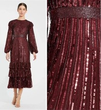 Mac Duggal 23003 Red Size 10 Ruffle Sequin Midi Dress Holiday Christmas PartyNWT