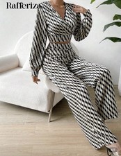 New 2 Piece Womens Outfits Knitted V-neck Pullover Top and Sweatpants Lounge Set