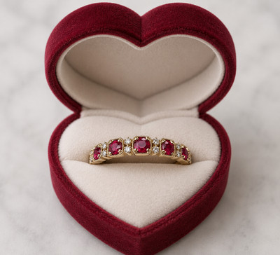 18K VERGOLDETER VORSTECKRING REIHE RUBIN ROT KLARE STEINE NEUPREIS GR 60 S