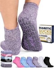 6 Pairs Diabetic Ankle Socks for Men Women with Grips - 12 Colors Neuropath...