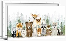 Woodland Animal Nursery Canvas Wall Art Forest Baby Animal Painting Picture N...