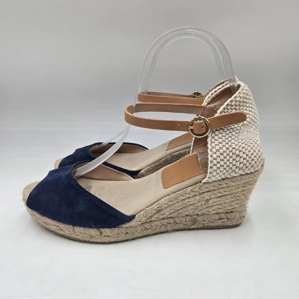 Alpargata de cuña con correa al tobillo Kanna para mujer 4207 sandalia azul gamuza tostado talla 39/8 Foto 3 de 4