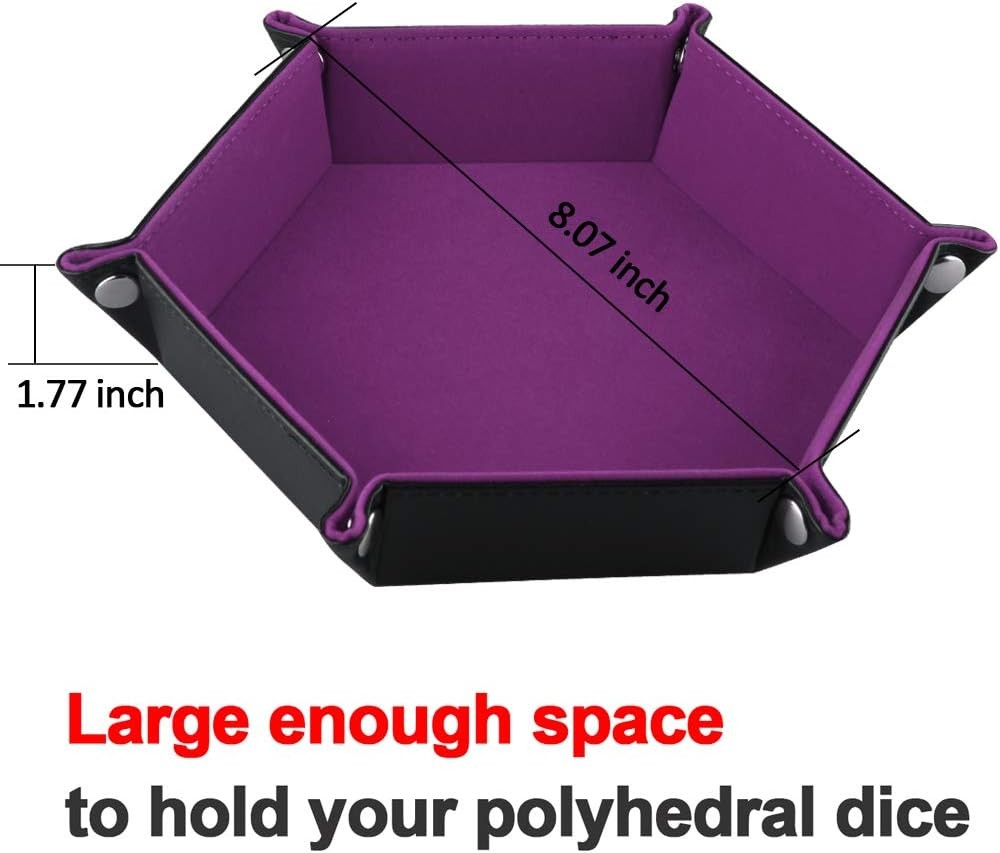 SIQUK Double Sided Dice Tray, Folding Hexagon PU Leather and Dark Violet 