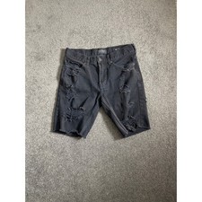 PacSun Mens Skinny Distressed Denim Shorts Black W30 Comfort Stretch Ripped