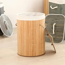 Bamboo Laundry Basket Foldable Wicker Hamper with Lid