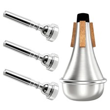 3 Pack Trumpet Mouthpiece 3C 5C 7C with Lightweight Aluminum Practice Trump...