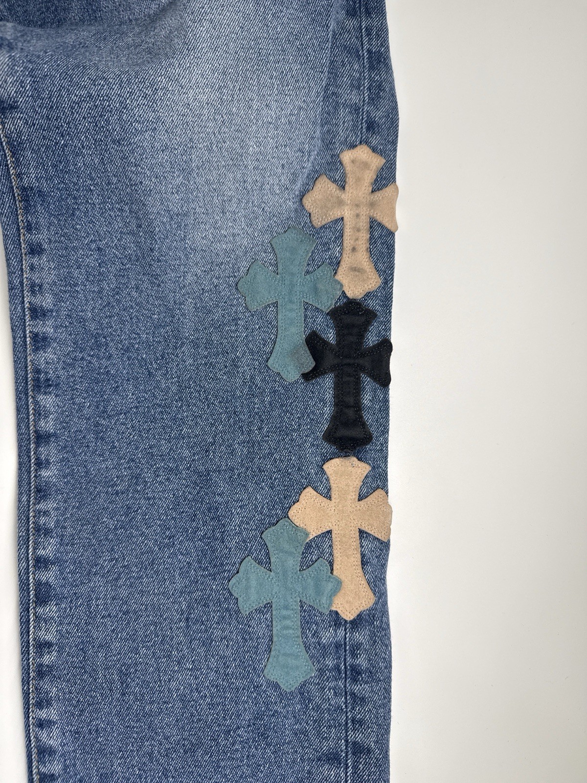 Chrome Hearts Inspired Cross Patch Blue Denim Jeans 36x30 thumbnail 10