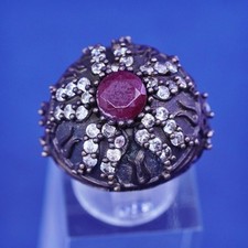 Size 6.25, vintage Sterling 925 silver handmade crown Statement ring ruby Cz
