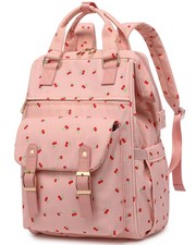 Cherry Pink Laptop Backpack Women Corduroy College Bookbag Fits 15.6 Inch