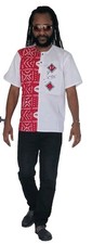 African Men's Shirt Patches Bogolan Print With Embroidery shirt chest :42 in
