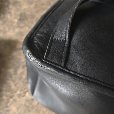 Vintage Y2K Coach Black Leather Daypack Backpack w/ Gold  display picture 1