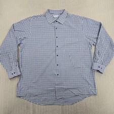 Van Heusen Shirt Mens XL 17.5 34/35 Blue Black Check Regular Fit Long Sleeve