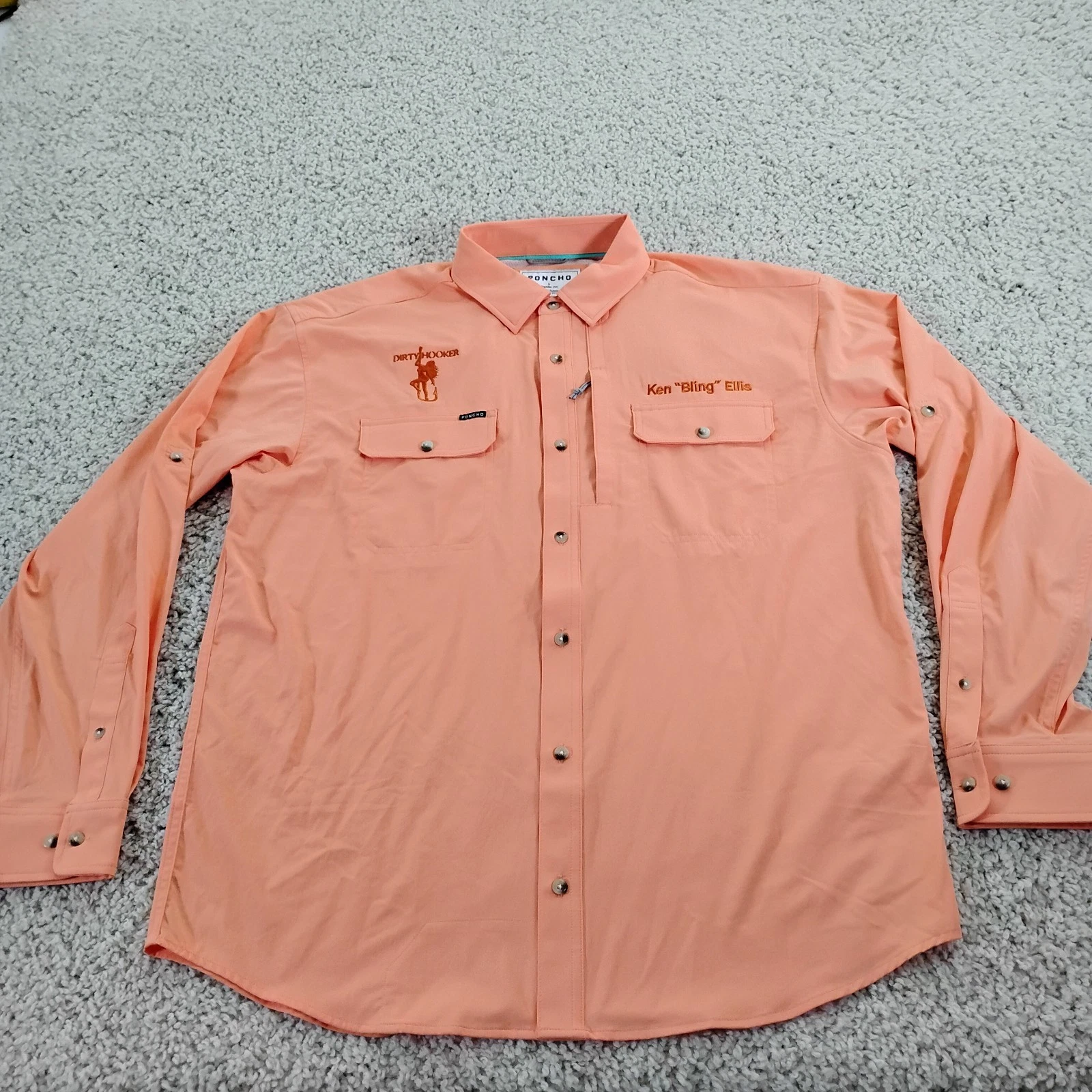 Poncho Shirt Mens Large Orange Regular Performance Fishing Button Dirty Hooker