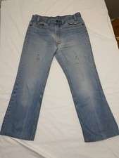 Levi's 1970s Vintage Orange Tag Bell Bottom Jeans 34 by 29 Inseam Distressed