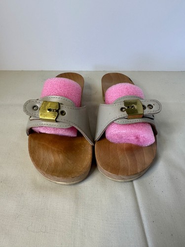 Vintage Dr Scholls Wood Clogs Sandals Womens 5 Made Austria 70s - Image 1