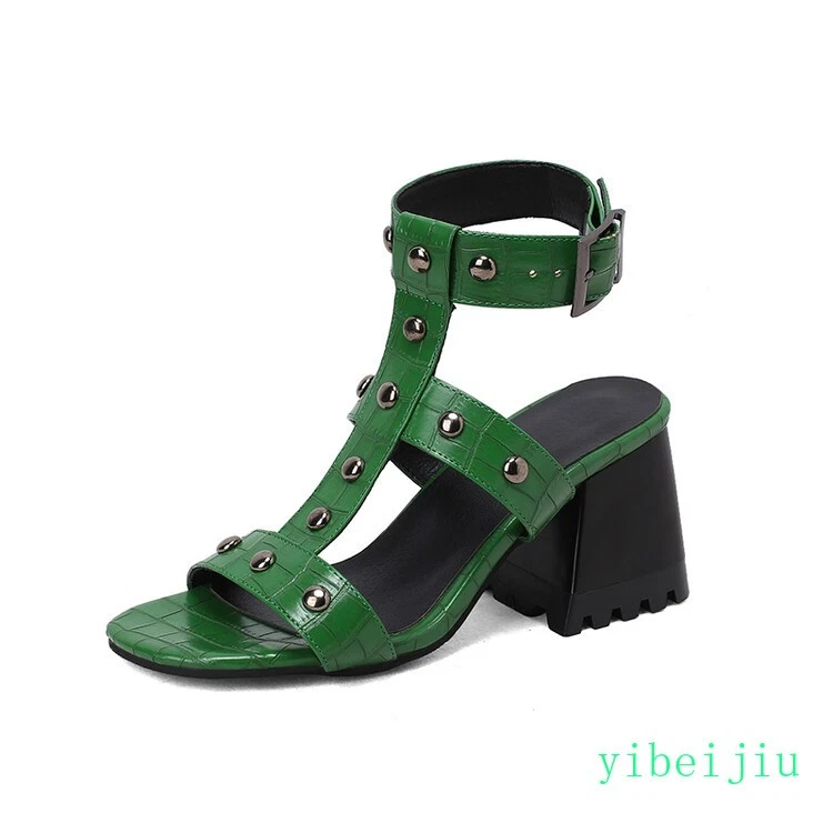 Moda Para mujeres Correa al Tobillo Roma Botines Verano Sandalias Tacón Grueso Zapatos OL Foto 4 de 4