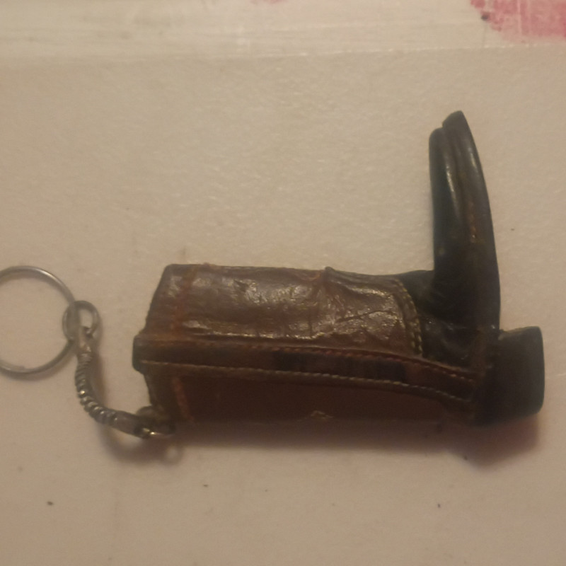 Cowboy Boot Keychain w/ Detachable Metal Keyring, Leather, Brown/Black