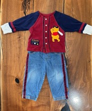 Vintage 90s Disney Winnie The Pooh Team Baseball Cardigan Jeans Set 3T