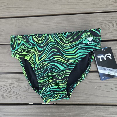 TYR Durafast Elite Men's Heatwave All  Over Racer Brief Green SZ 30 New