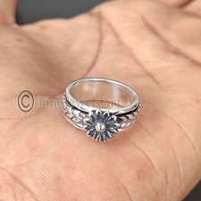 925 Sterling Silver Sunflower Spinner Band Handmade Unisex Rings Jewelry M365