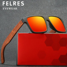 Square Polarized Wood Sunglasses Men Women Wooden Temple Outdoor Shade Glasses