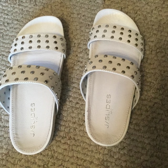 J/Slides ERIKA Womenâs White Leather Studded Slide/Slip On Sandals (Size 6) | eBay