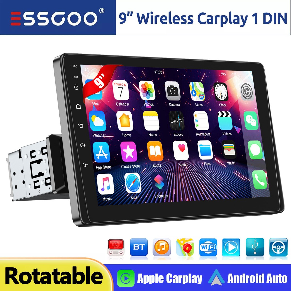 1DIN ディスプレイオーディオ iPhone CarPlay wireless Single 1DIN 9 Inch Car Stereo Apple Carplay Android Auto HD Radio